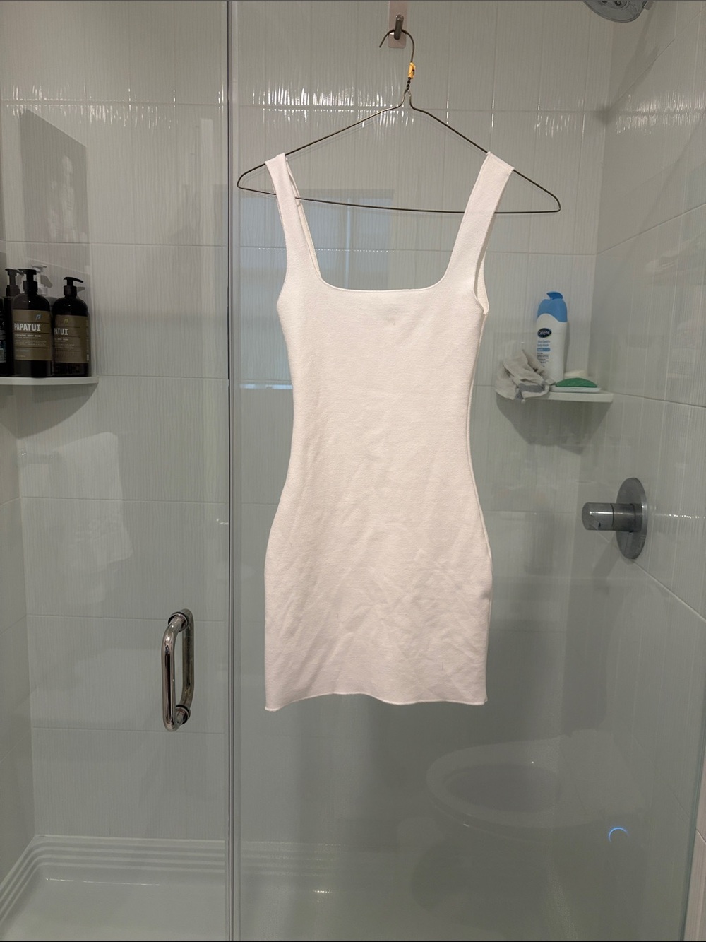 Zara White Ribbed Square-Neck Slip Dress